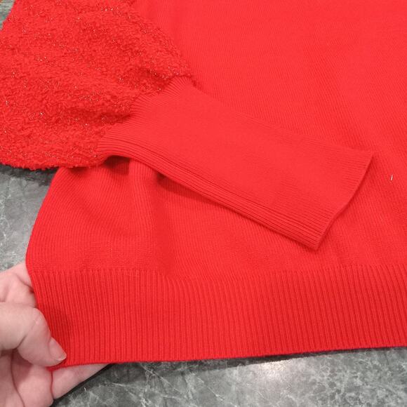 Nanette Lapore Puff Balloon Sparkle Sleeve Crewneck Sweater NWT Red - Picture 2 of 11